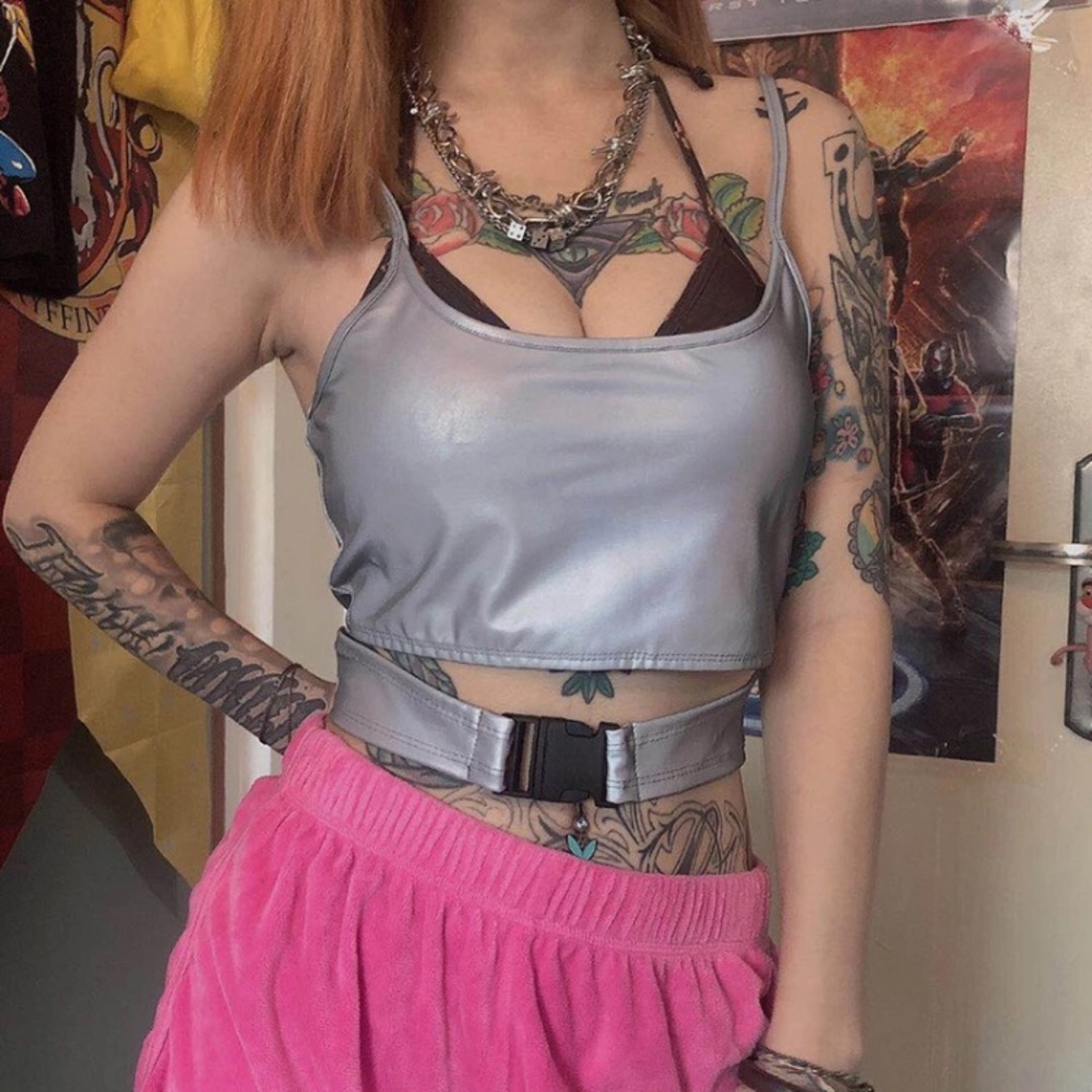 Silver reflective buckle crop top - Picture 3 of 16